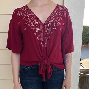 EUC Embroidered Cropped Shirt with Tie